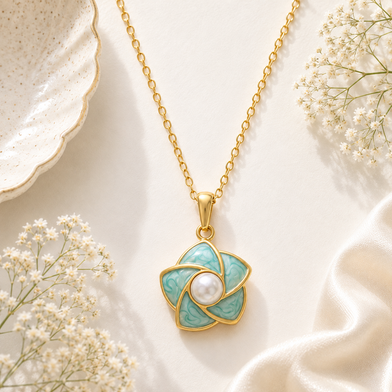 Flower Mother of Pearl Necklace - Gallery 6