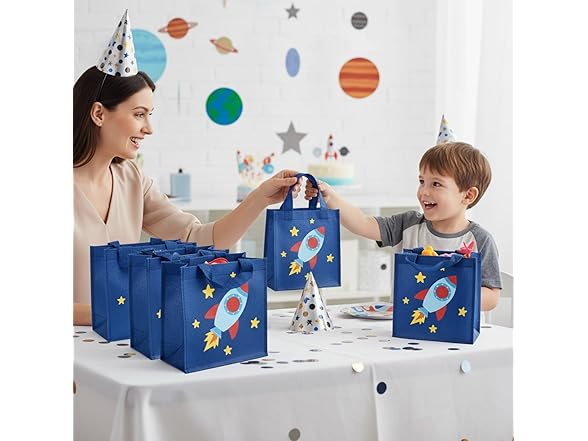 Fun Express Mini Spaceship Tote Bags - (Pack of 12)
