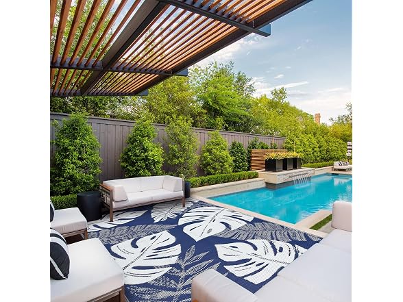 GarveeLife Outdoor Straw Rug 8x10 Blue