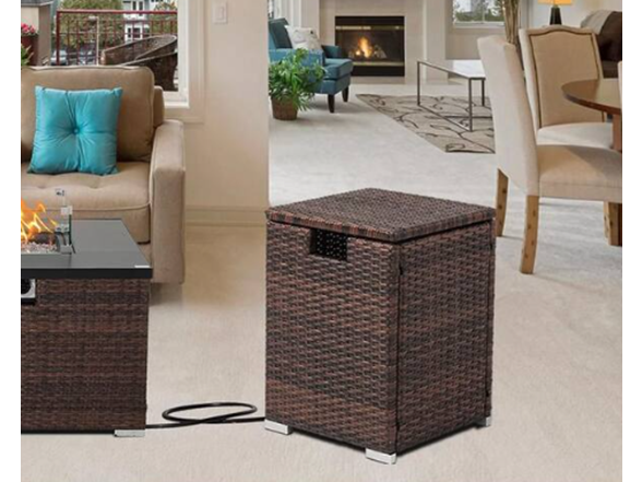 16" Brown Wicker Propane Tank Cover Table