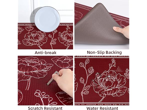 ROTTOGOON Kitchen Floor Mat Set of 2 Red