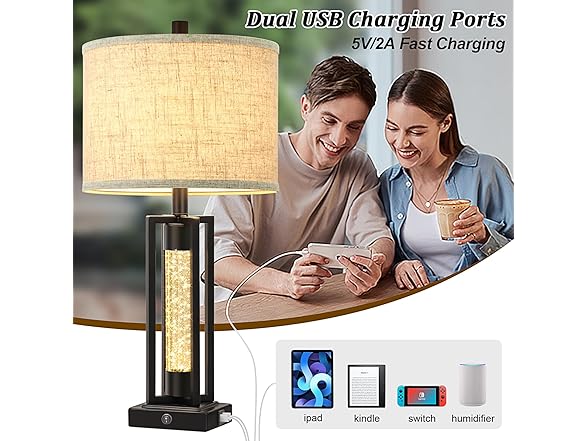 TOBUSA 26" Crystal Table Lamps Single Black