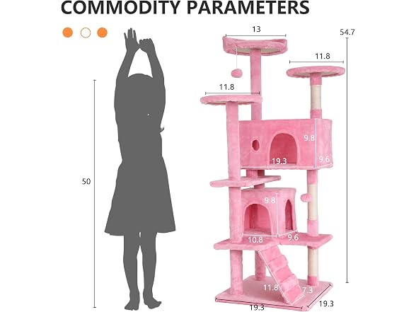 BestPet | 54" Cat Tree Tower | Pink | Sturdy