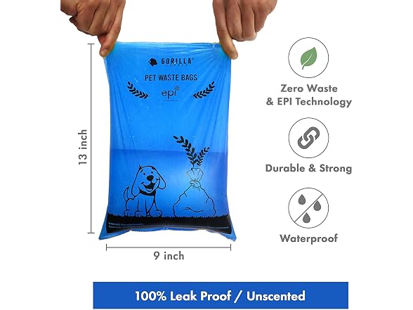 Gorilla Supply 60 Blue Pet Poop Waste Ba wit