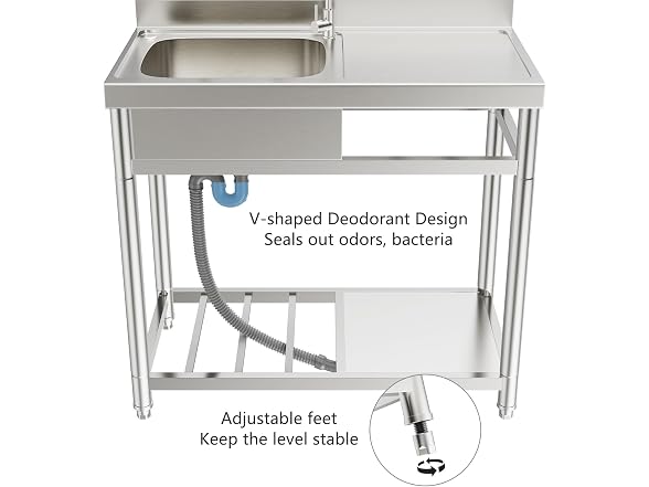 MODCART 39 inch Stainless Steel Utility Sink
