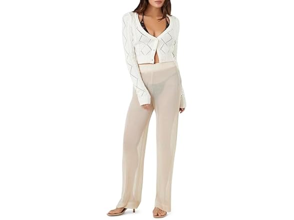 Forever 21 (XS) Sheer High-Rise Pants Sandshell