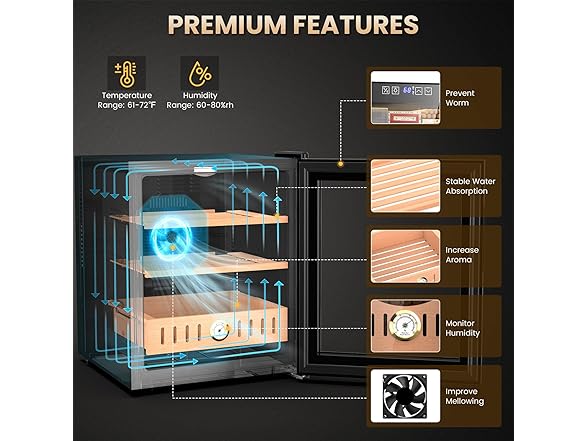 Mojgar 50L Thermostatic Electric Humidor, 300 Counts Large C (Open Box)
