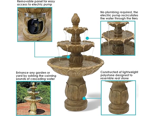 Sunnydaze Classic Tulip 3-Tier Electric Fountain - 46"