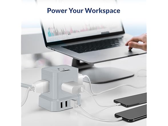 10ft Cube Power Strip with USB Gray