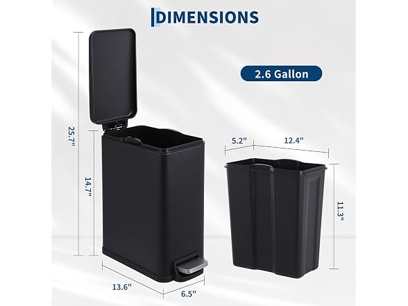 12 Gal & 2.6 Gall Step-on Stainless Steel Trash Can 