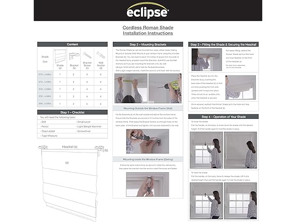 Eclipse Drew Roman Shades 36"x64", White