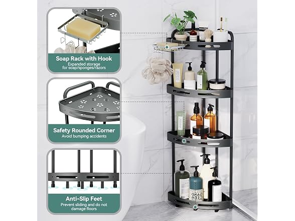 Binecer Corner Shower Caddy Stand, 4 Tier