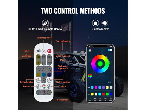 2 PCS 4 FT Whip Light, APP & RF Remote Control