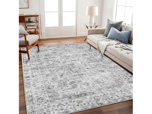 CHAMPLANT Grey Vintage Flowers Rug 6'x9'