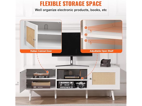 Rattan TV Stand for 65 inch TV, Boho TV Stand