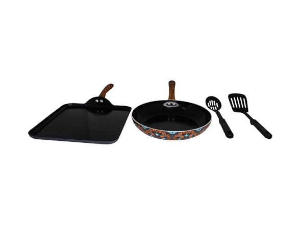 IMUSA Talavera Aluminum Black Ceramic Value Fry Pan & Square Griddle Set
