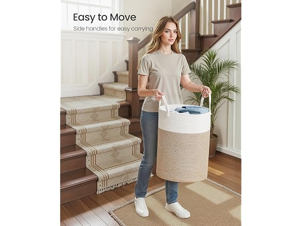 SONGMICS Laundry Hamper, Cotton Rope 15.8 Gallons
