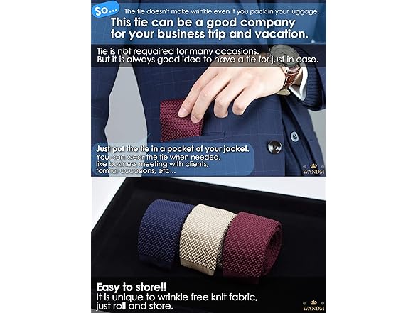 WANDM Men's Knit Tie Slim Skinny Square