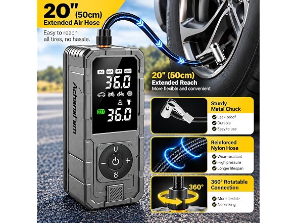 Achansfam Portable Tire Inflator, Gray