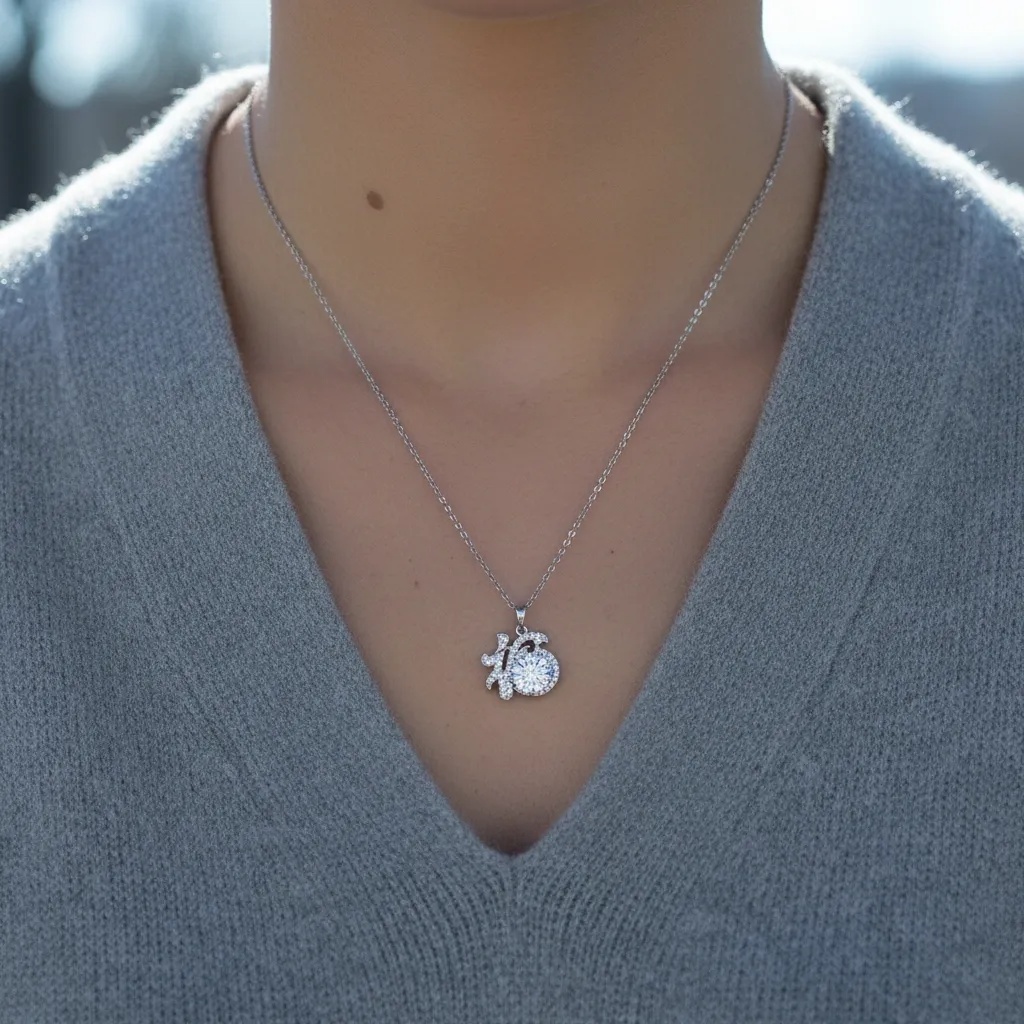 Moissanite Diamond 16 Pendant Necklace - Gallery 6