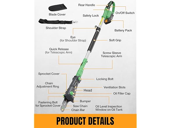WORKPROX Cordless Pole Saw with Battery