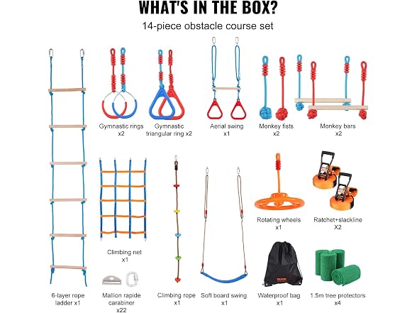 Ninja Warrior Obstacle Course for Kids, 2 x 60ft