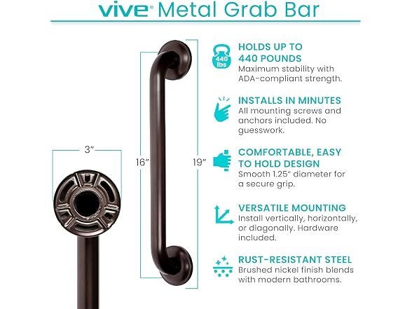 Vive Grab Bar for Showers - Bathroom SS