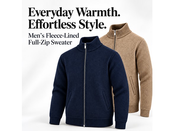 3Pk Mens Fleece Lined Full Zip Knit Sweaters