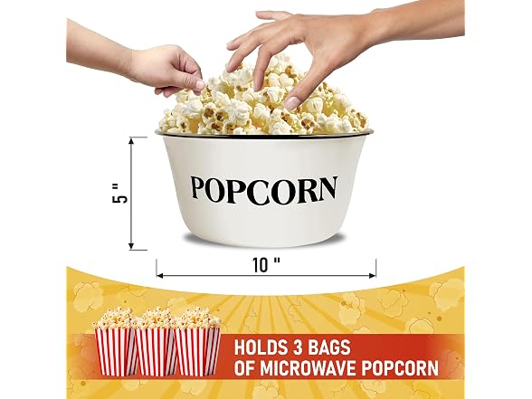Clavoris Large Enamel Popcorn Bowl – 3.7- Quart