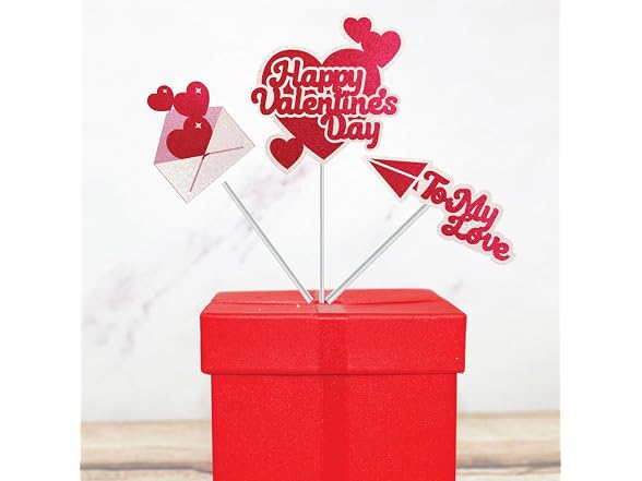 LUV Ribbon Glittered 3pc "Happy Valentine's Day" Picks