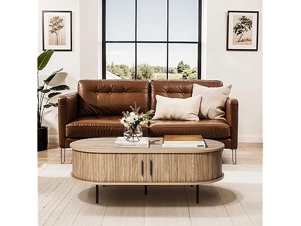 LuxenHome Oval Coffee Table with Storage