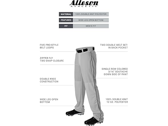 Alleson Athletic Men's Grey/Black Baseball Pant (S)