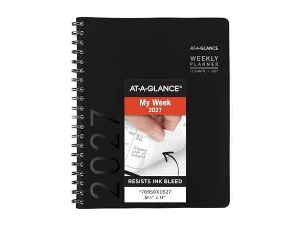 AT-A-GLANCE 2027 Appointment Book Planner, Weekly & Monthly, 8.25" x 11", Half-Hourly, Contemporary, Black (70950X0527)