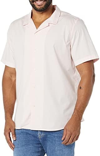 Amazon Essentials Men's Vacation Cotton Resort Shirt, Slim-Fit Short Sleeve, Pink, Small