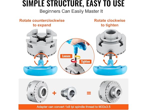 KP2-3/4 Lathe Chuck, 4-Jaw 2.75" Diameter, Metal