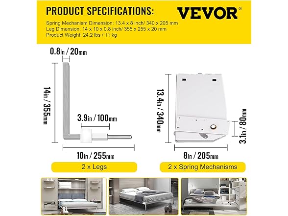VEVOR Murphy Mounting Wall Springs Mechanism Heavy Duty Support Hardwa
