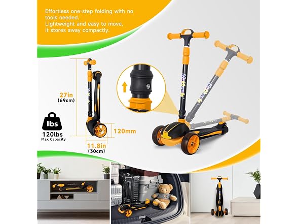 Nattork Orange Kids Scooter for Age 3-8