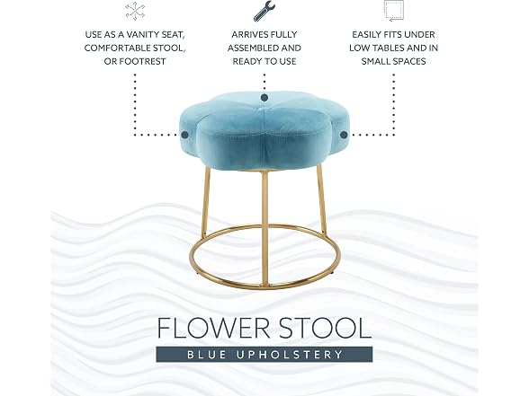 Linon Talulah Light Blue and Gold Vanity and Accent Stool