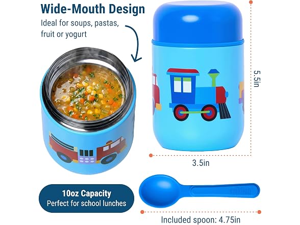 Wildkin Kids 10 oz Insulated Food Jar, Trains, Planes & Trucks