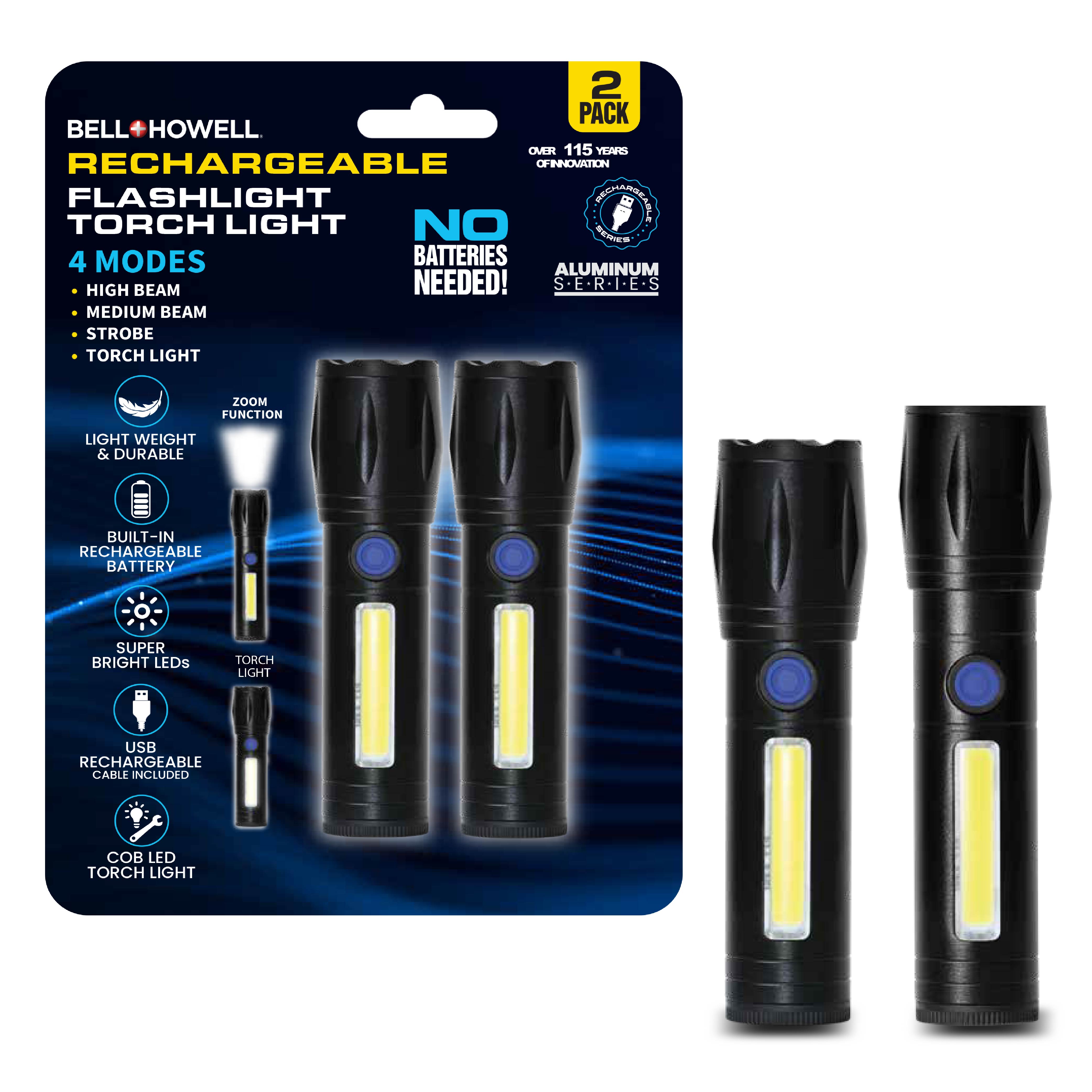 Rechargeable 2Pc Flashlight Torchlight - Gallery 5