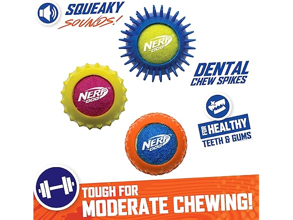 Nerf Dog 2.5in Squeak Armor Tennis Ball Dog Toys