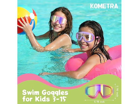 2 Pack Pink/Purple Swim Goggles Ages 3-15