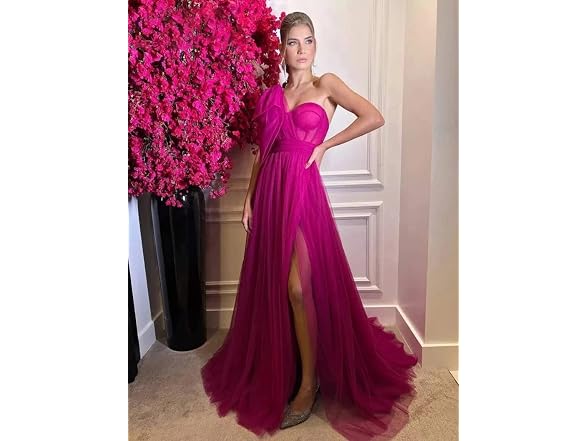 Vivymaku Women (4) Slit Ball Gown Tulle Prom Dress