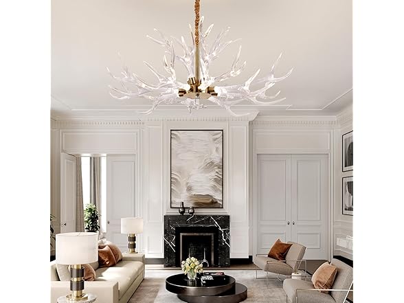RinkBik Acrylic Antler Chandelier Ceiling Light Fixtures, Deer Antler Chandelier Lighting, Resin Antlers Pendant Light for Dining Room, Living Room, Bedroom, Kitchen, Cabin, Farmhouse 41.3" 12 Lights (Open Box)