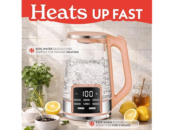 Gourmia Electric Glass Kettle - 1.7L Peach
