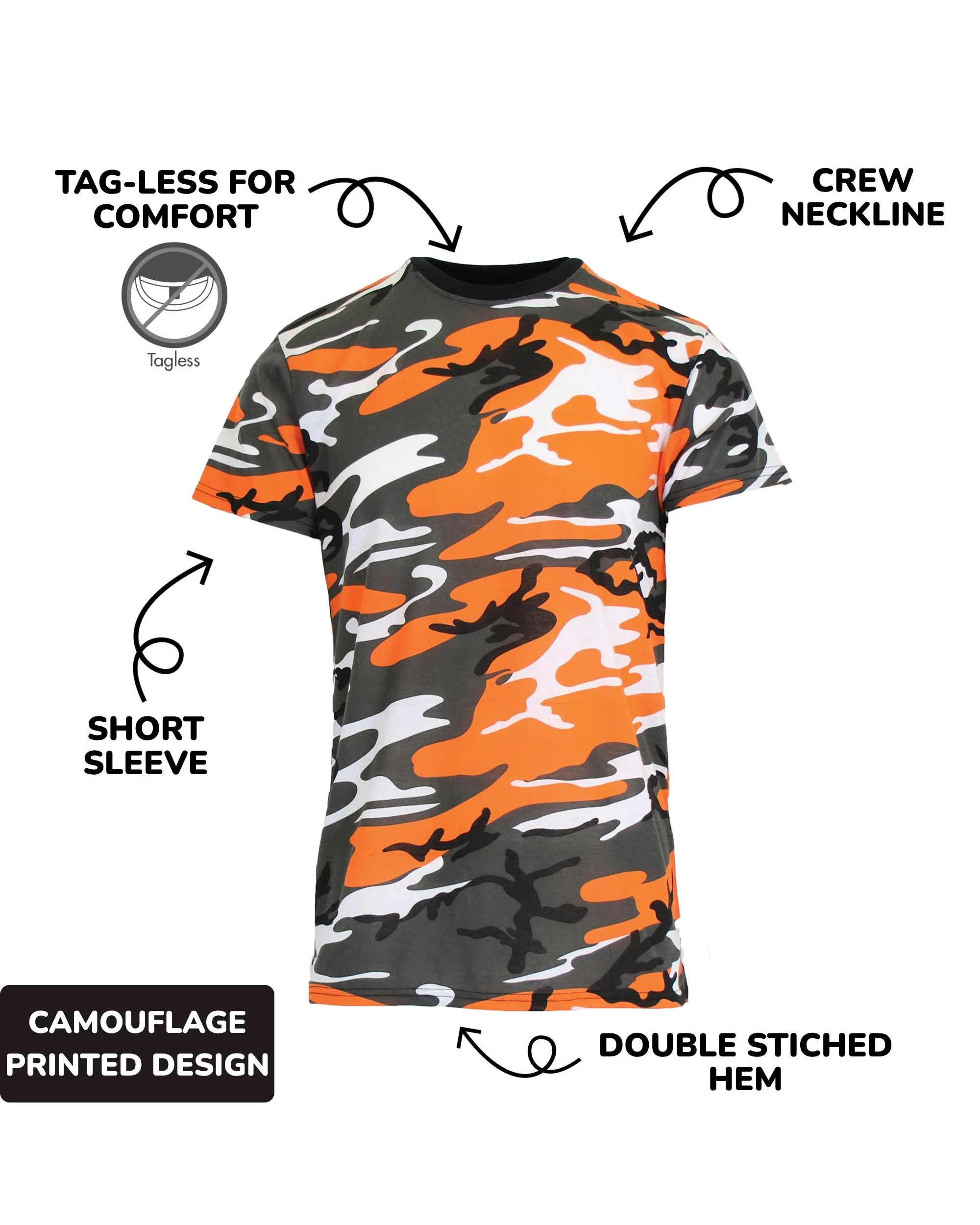 1 & 3Pk Mens S/S Crew Neck Camo Tee - Gallery 24