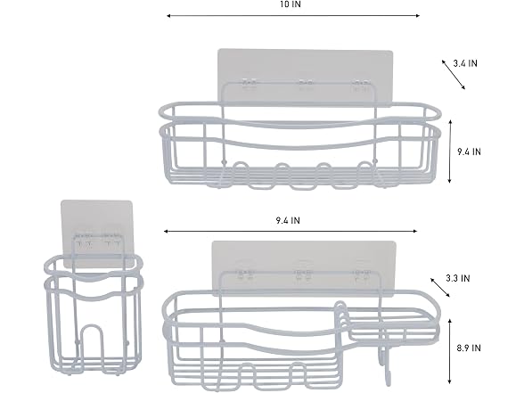 Bath Bliss Ultimate 3 Piece Adhesive Shower Caddy Set