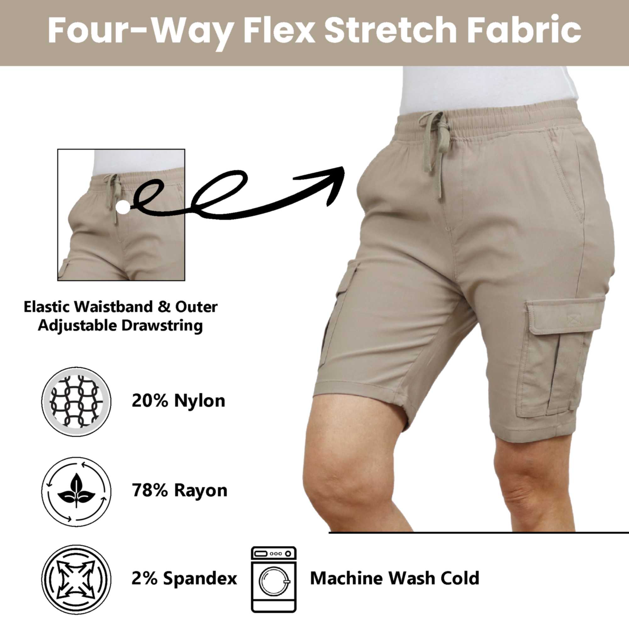 2Pk Womens Super Stretch Cargo Shorts - Gallery 14