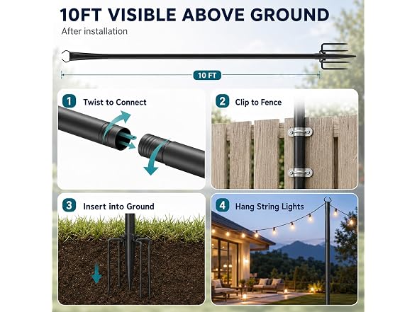 Ainclte 4 Pack 10FT Outdoor String Lights