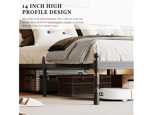 ZIYOO 14 inch Metal Queen Bed Frame with Vintage Style